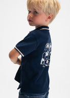 Mayoral boys navy short sleeve polo top side view