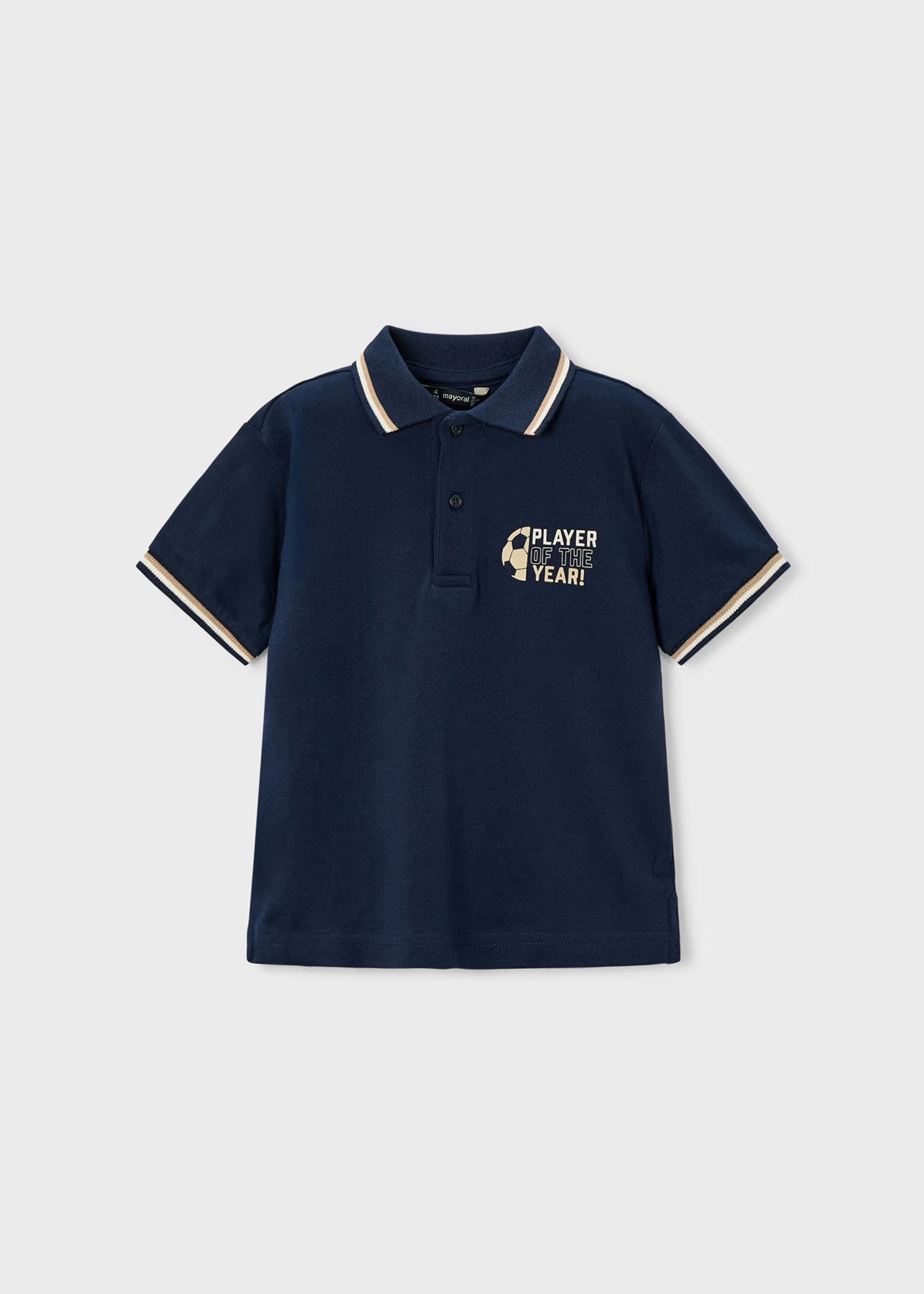 Mayoral boys navy polo shirt short sleeve front view