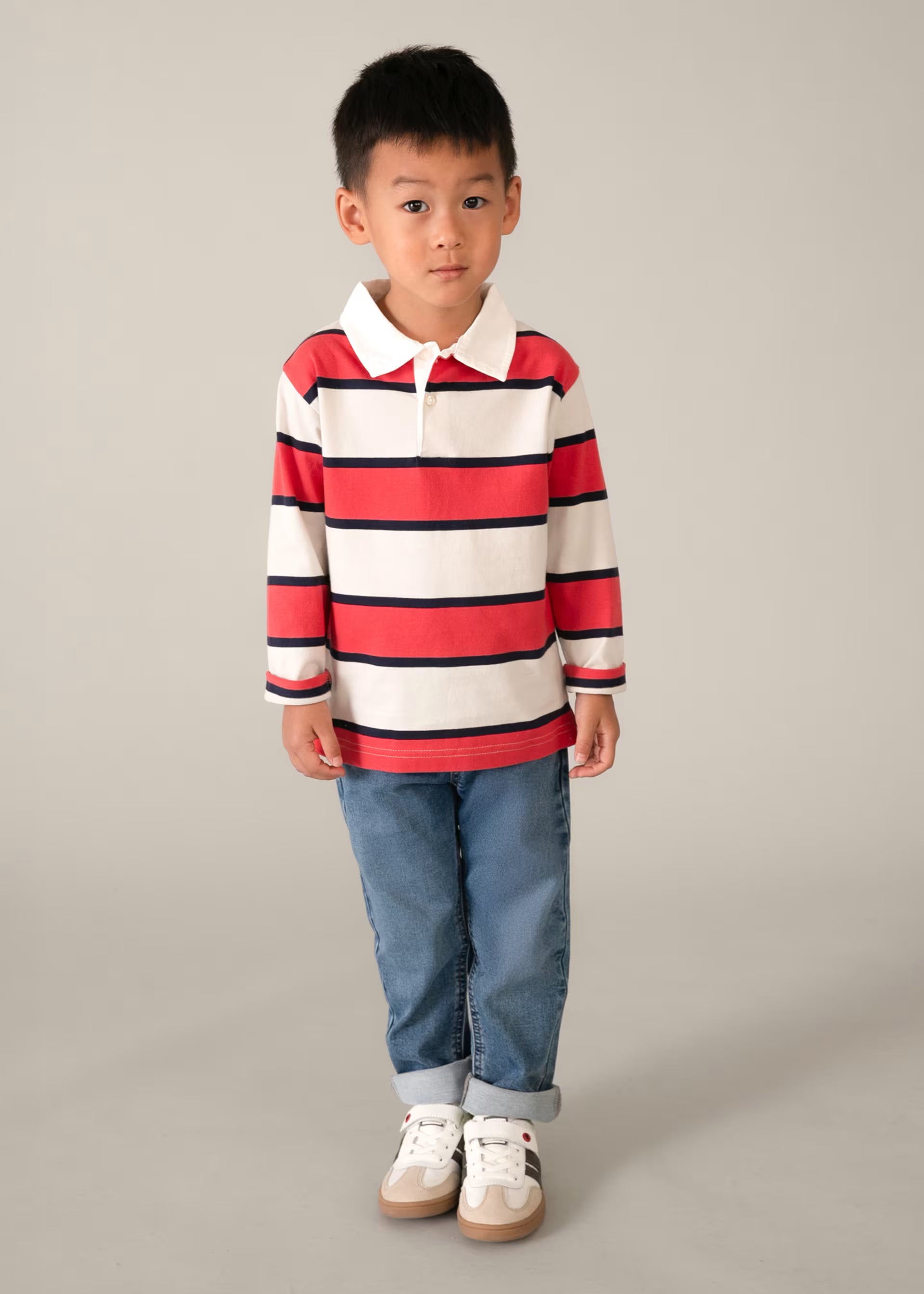 Mayoral boys long sleeve rugby polo top full length on model
