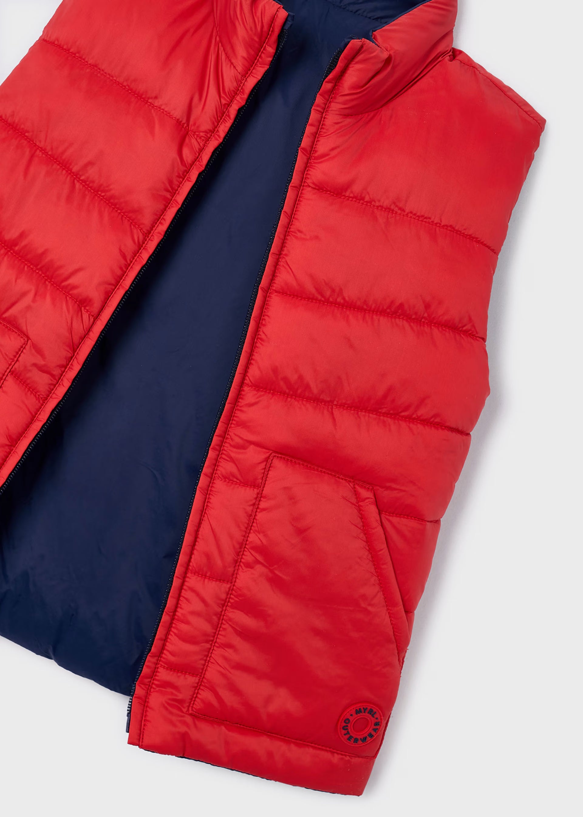 Mayoral boys red and navy padded gilet pocket detail