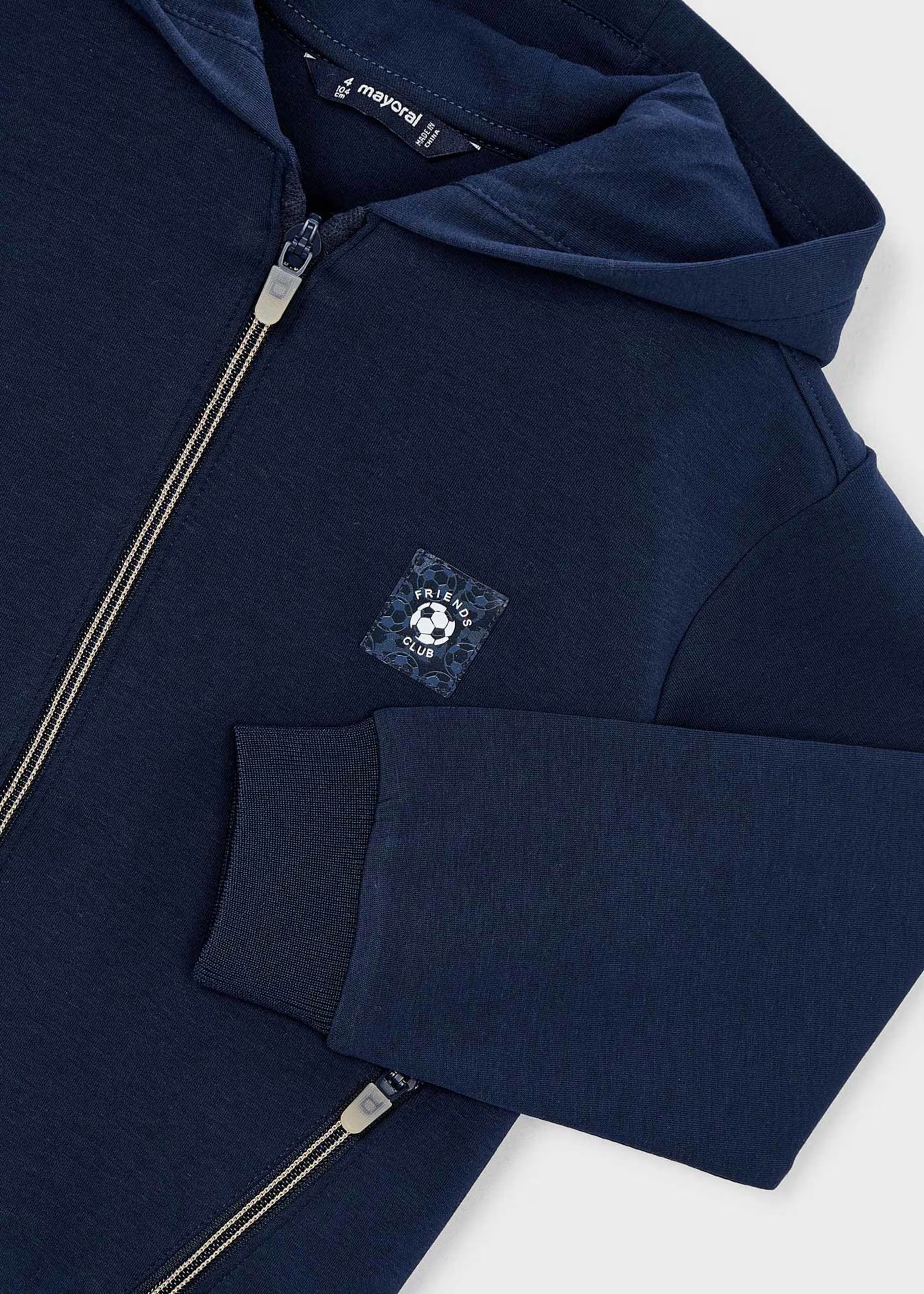 Mayoral boys hooded jacket zip detail close up in navy