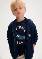 Mayoral boys navy casual zip up hoodie worn model view