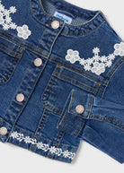 Mayoral girls dark denim jacket lace detail close up