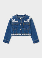 Mayoral Girls Embroidered Lace Dark Denim Jacket