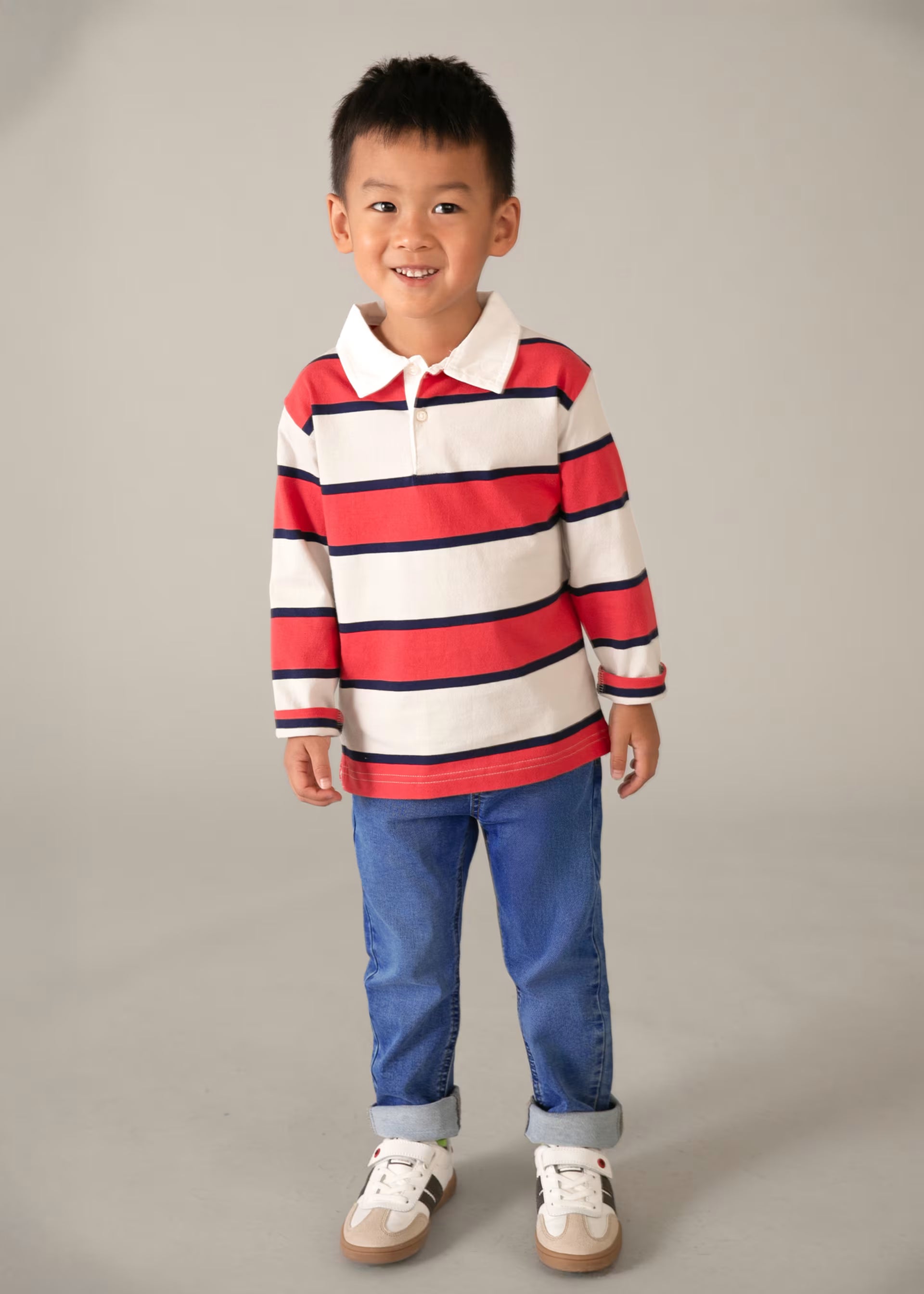 Mayoral boys blue denim jogger trousers worn on model front view