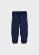 Mayoral boys navy tracksuit trousers with zip pockets front view