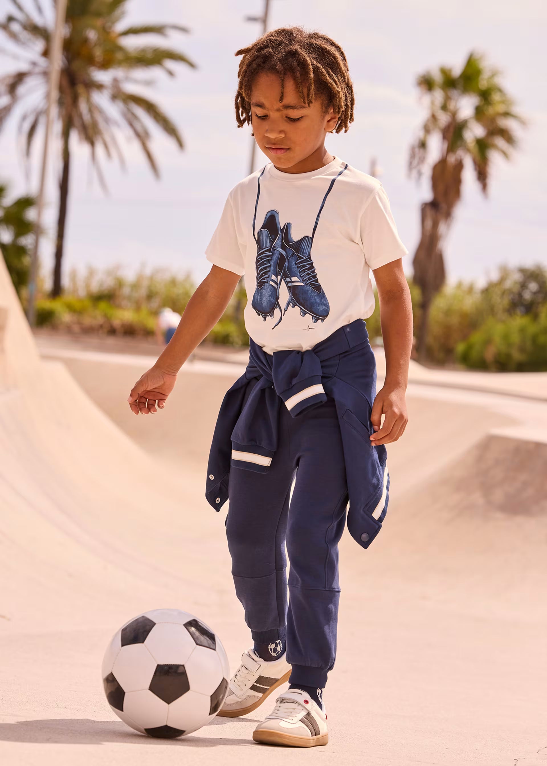 Mayoral boys navy tracksuit trousers styled outfit on boy aged 6 years 
