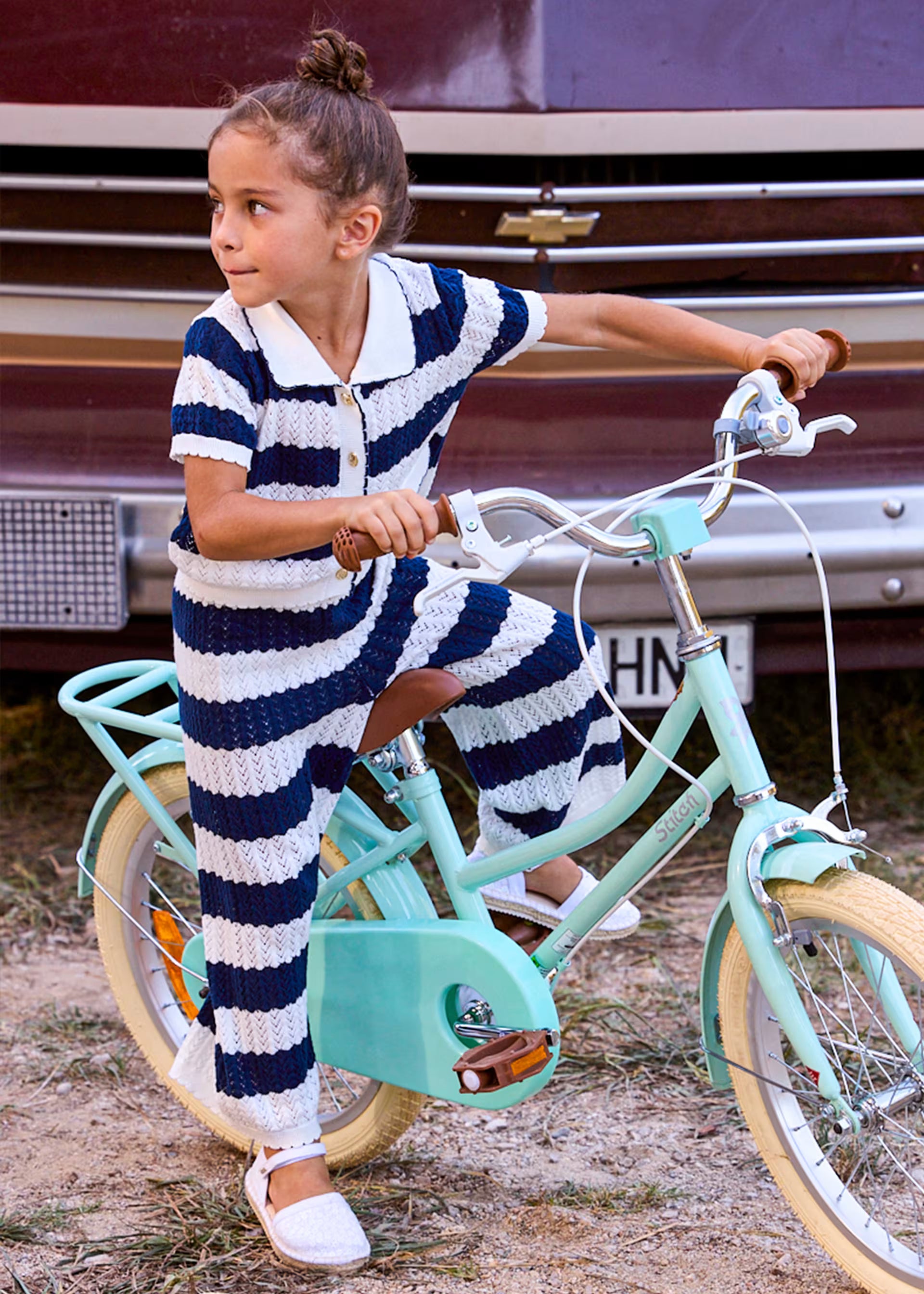 Mayoral girls striped knitted outfit set worn full look