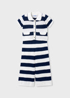 Mayoral girls knitted stripe co ord set navy white outfit
