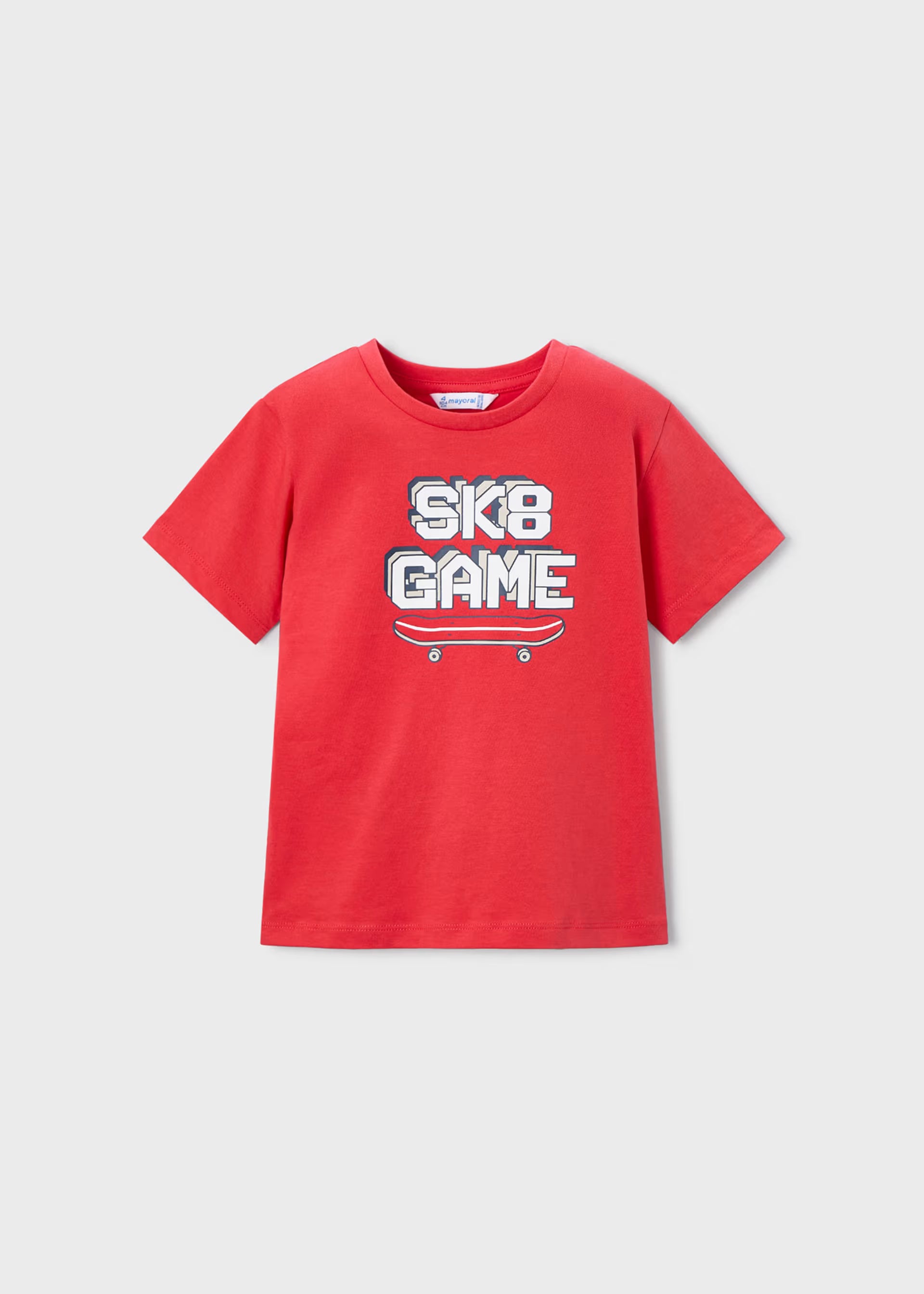 Mayoral boys red skater print t-shirt short sleeve front view