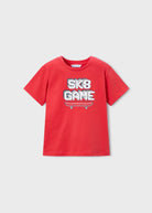 Mayoral boys red skater print t-shirt short sleeve front view