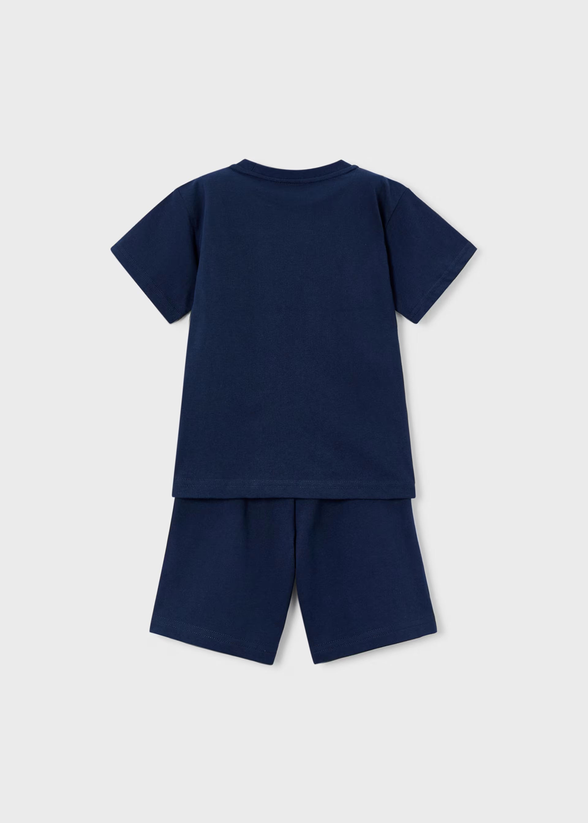 Mayoral boys navy cotton t-shirt and shorts set back view