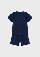 Mayoral boys navy cotton t-shirt and shorts set back view