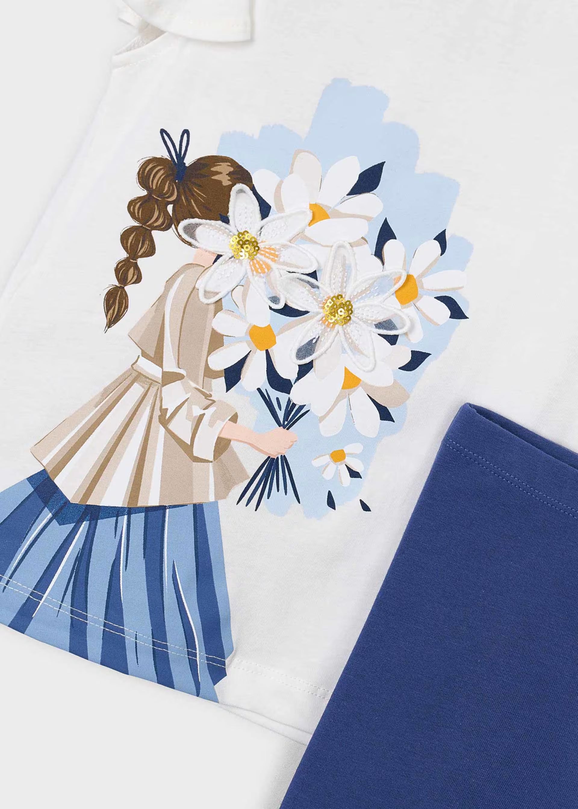 Mayoral girls blue leggings set with floral print top