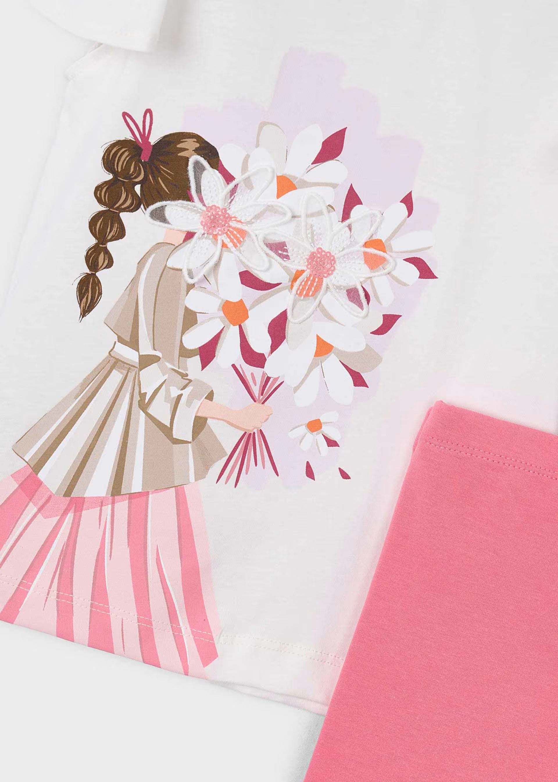 Mayoral girls pink frill sleeve graphic print top close up