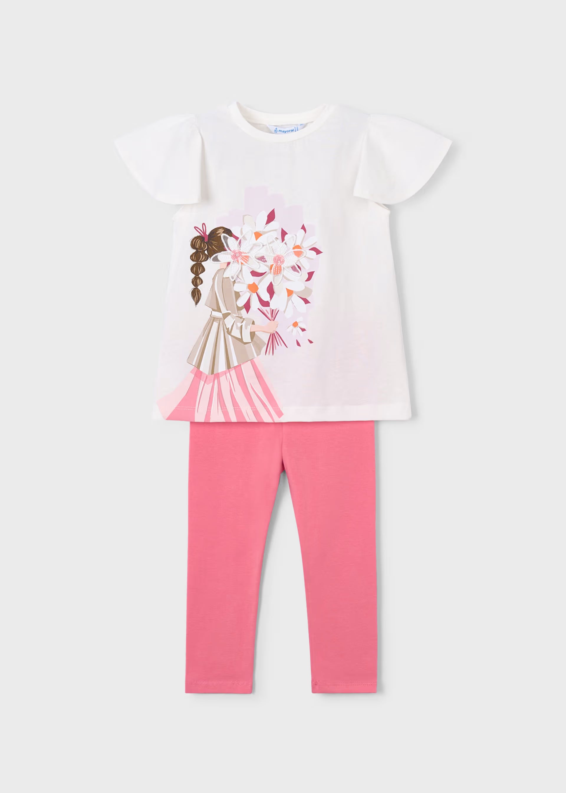 Mayoral girls floral top and leggings set pink outfit front view