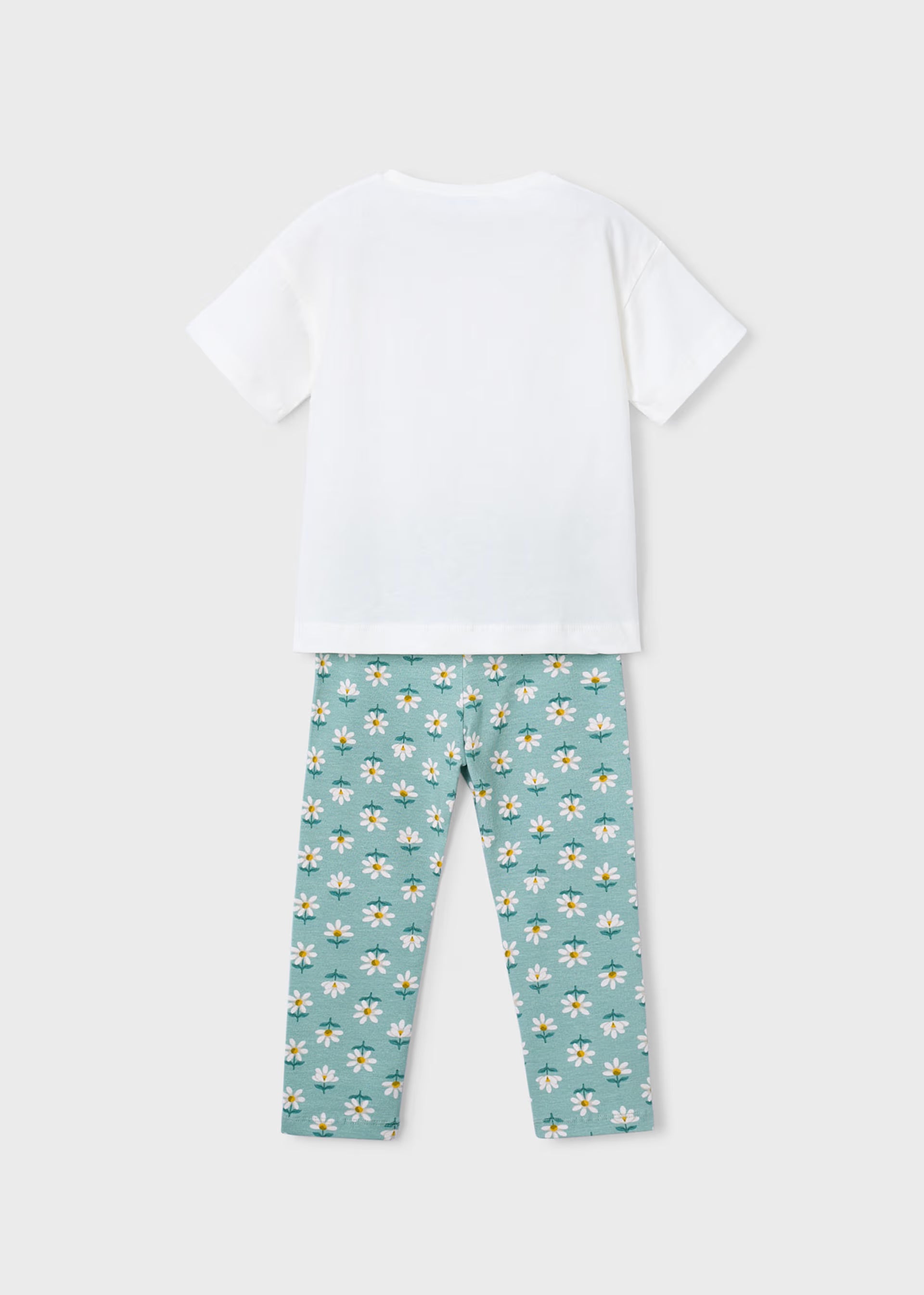 Mayoral girls lake green leggings and white top set back view