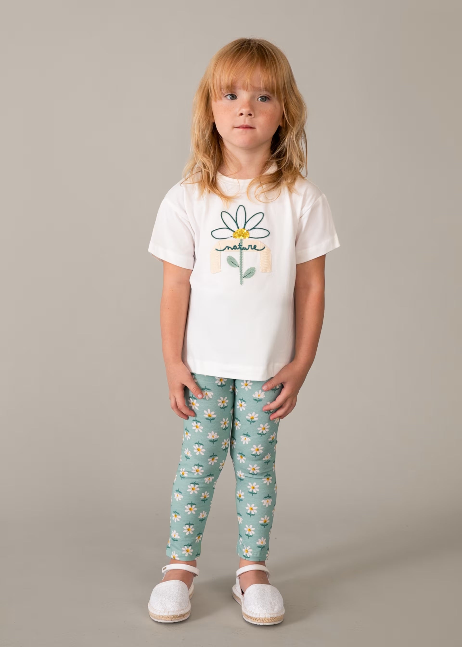Mayoral girls lake green leggings and top set worn by girl ages 8 years 