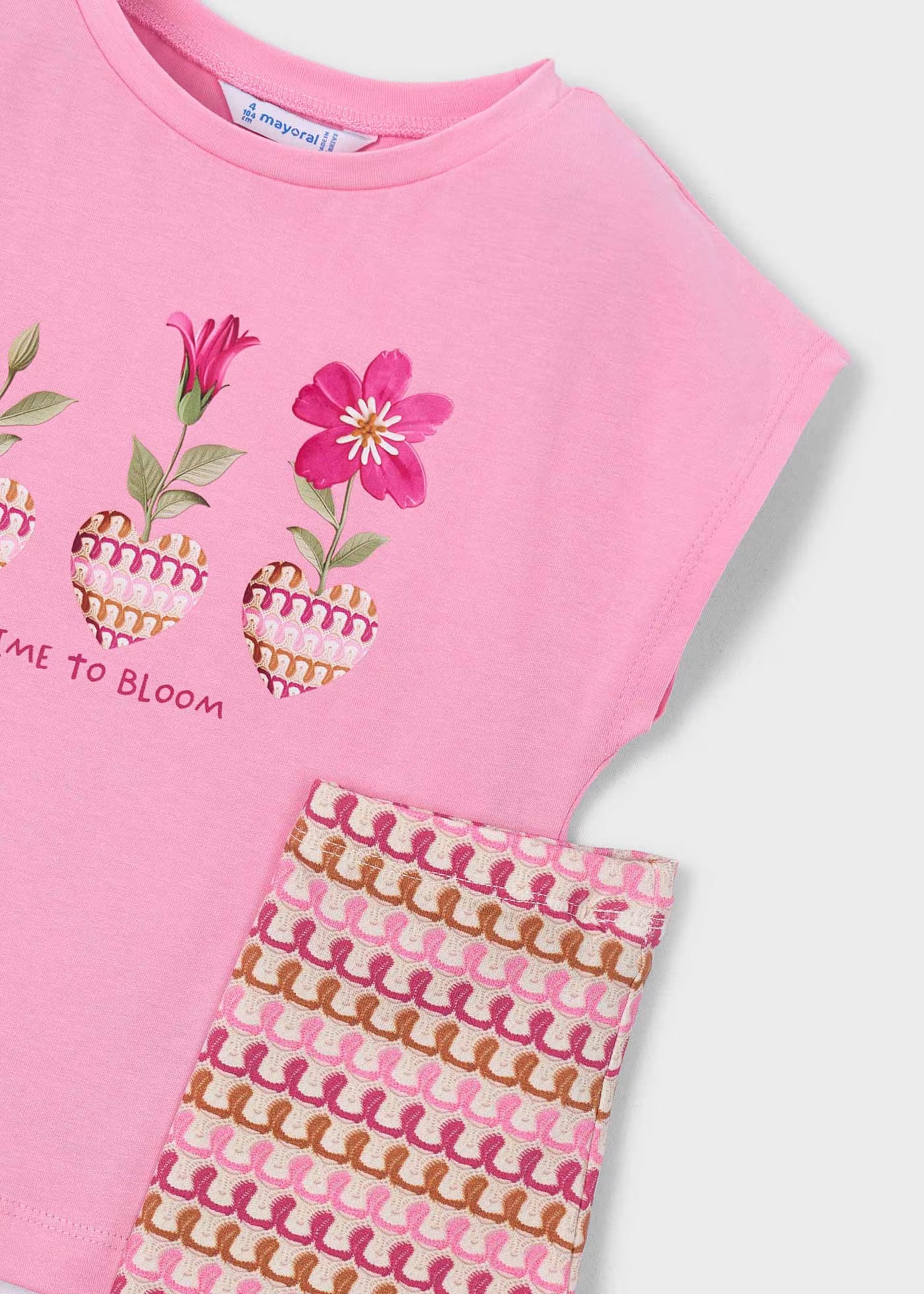 Mayoral girls Time To Bloom outfit floral top and printed leggings detail
