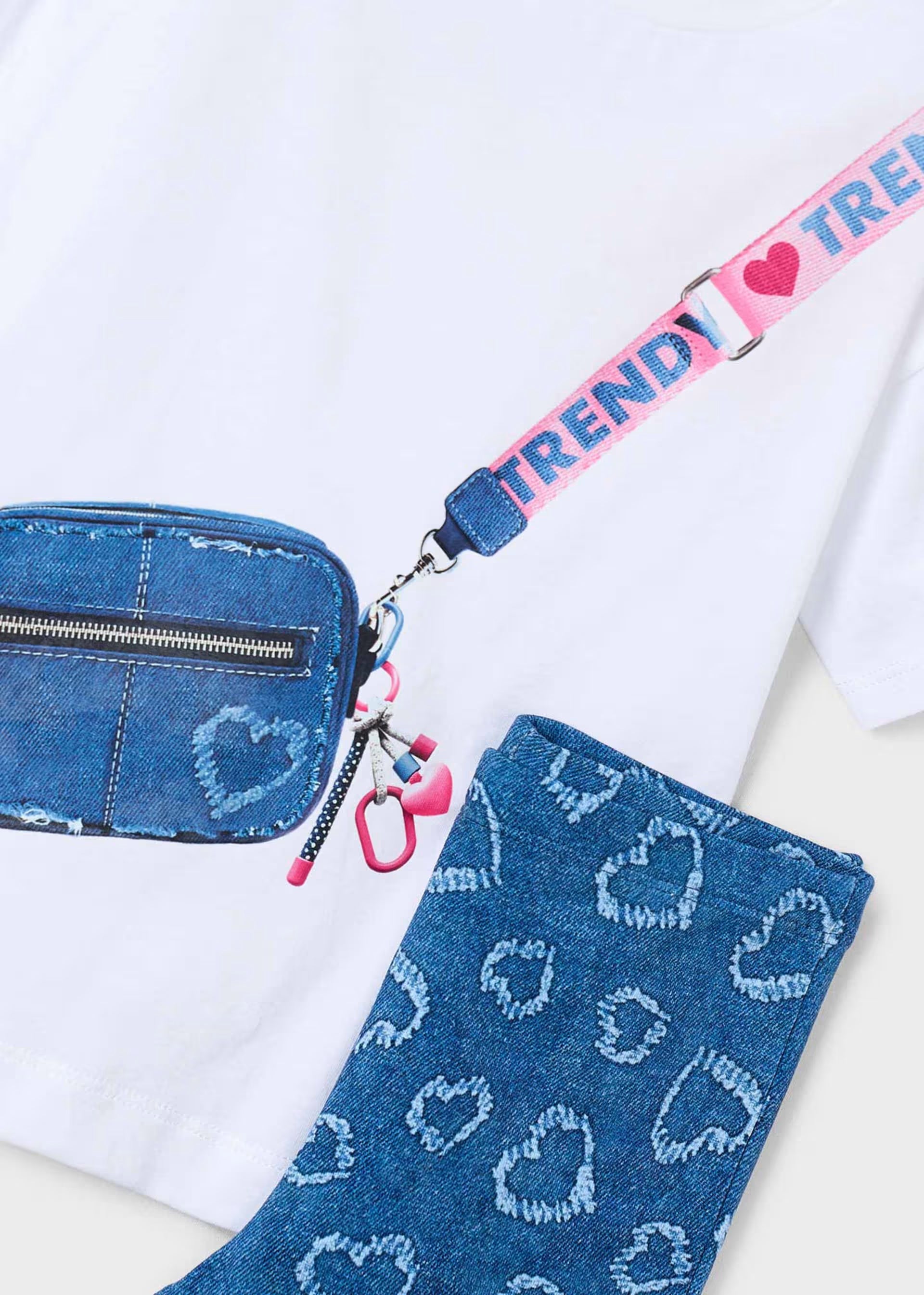 Mayoral girls white t shirt crossbody bag print close up