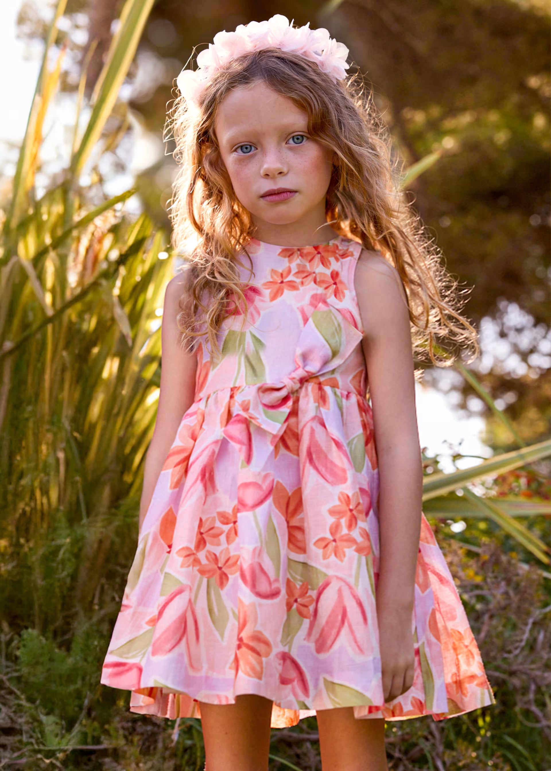 Mayoral girls floral summer dress worn as occasion outfit