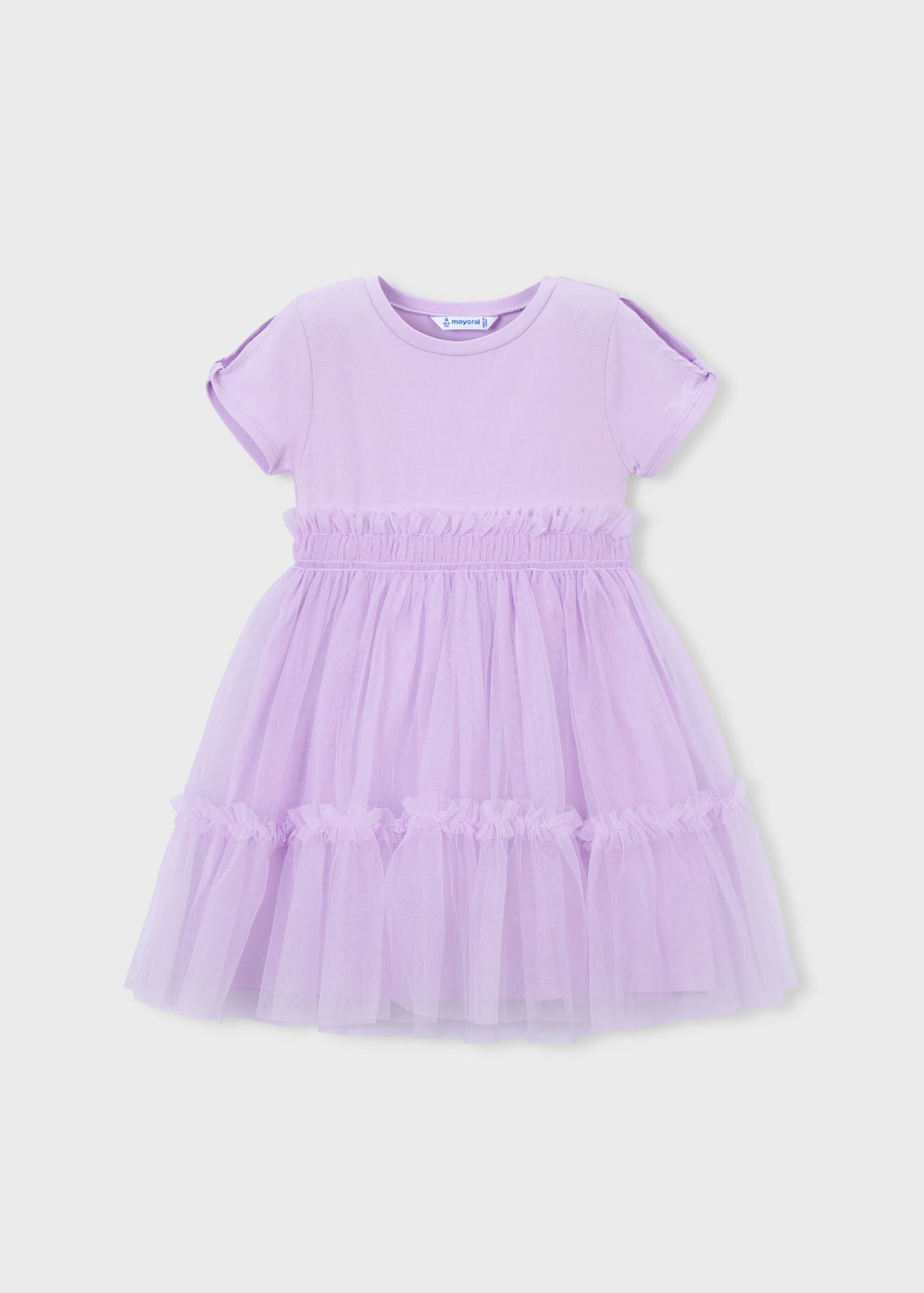 Mayoral girls lilac tulle dress short sleeve front