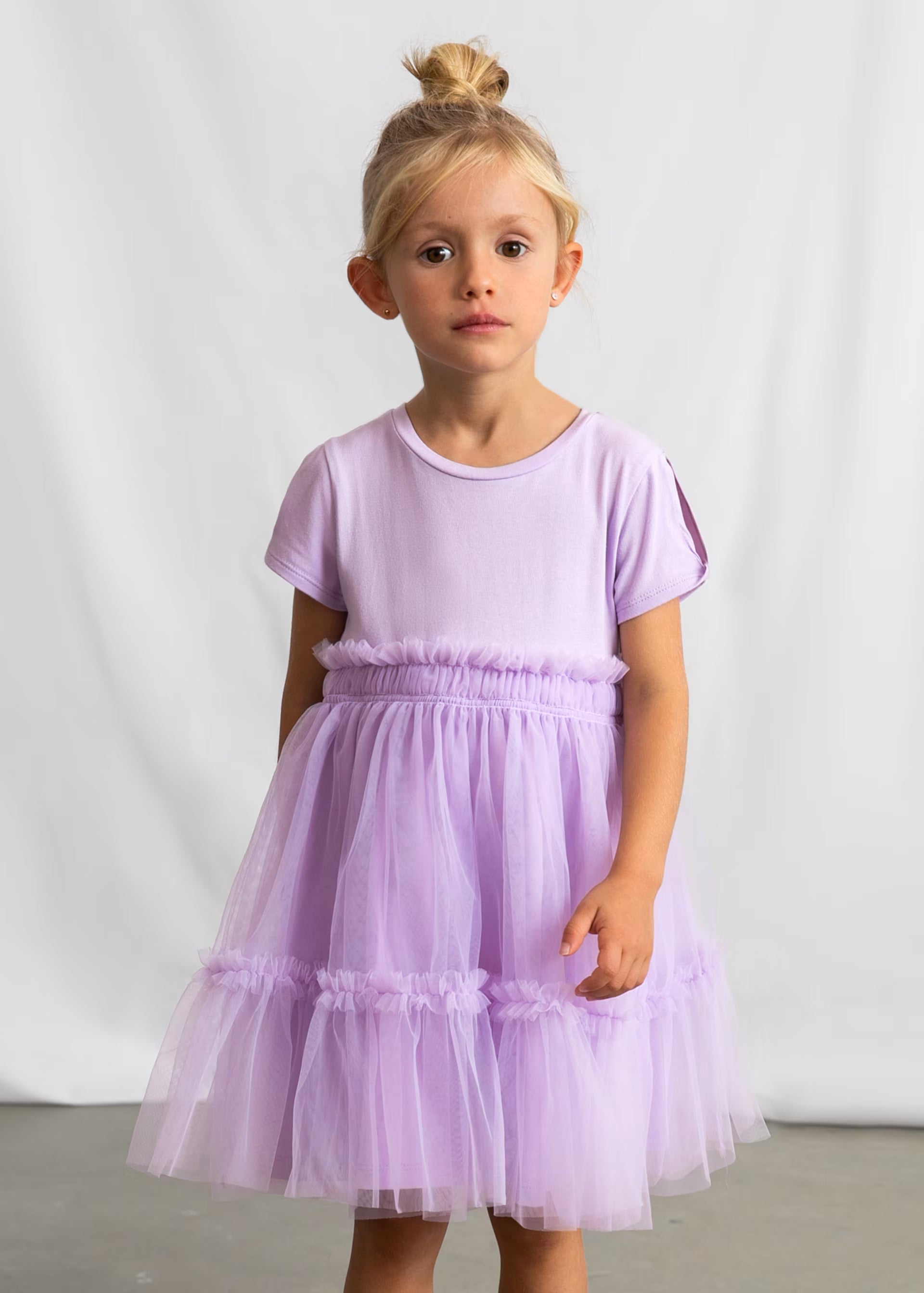 Mayoral girls lilac tulle dress model view