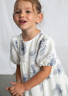 Mayoral girls floral embroidered dress worn puff sleeve detail
