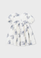 Mayoral girls white and blue embroidered floral dress back view