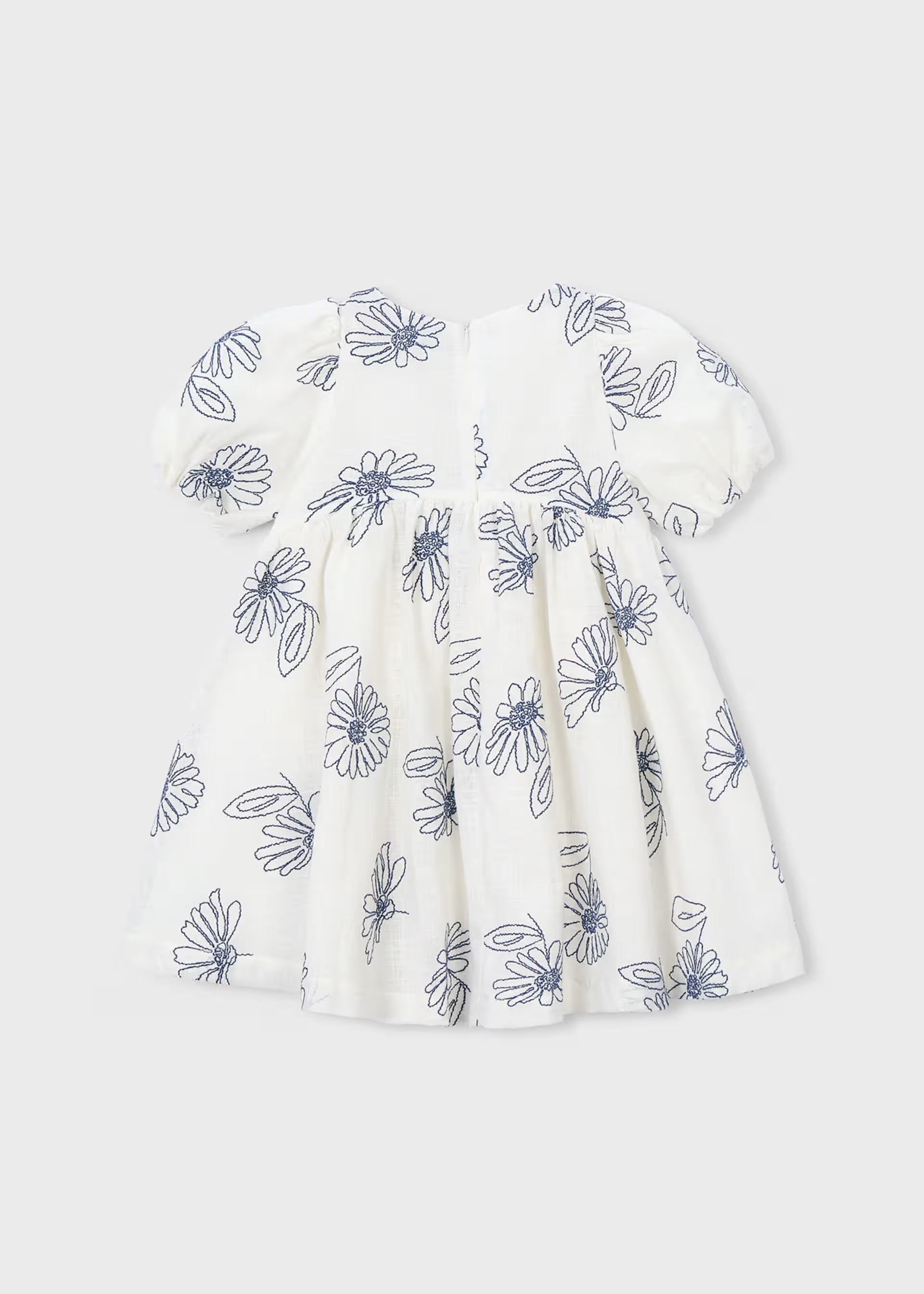 Mayoral girls white and blue embroidered floral dress back view