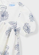 Mayoral girls white and blue floral embroidery dress close up