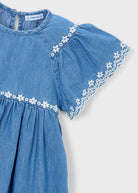 Mayoral girls denim dress embroidered lace sleeve detail