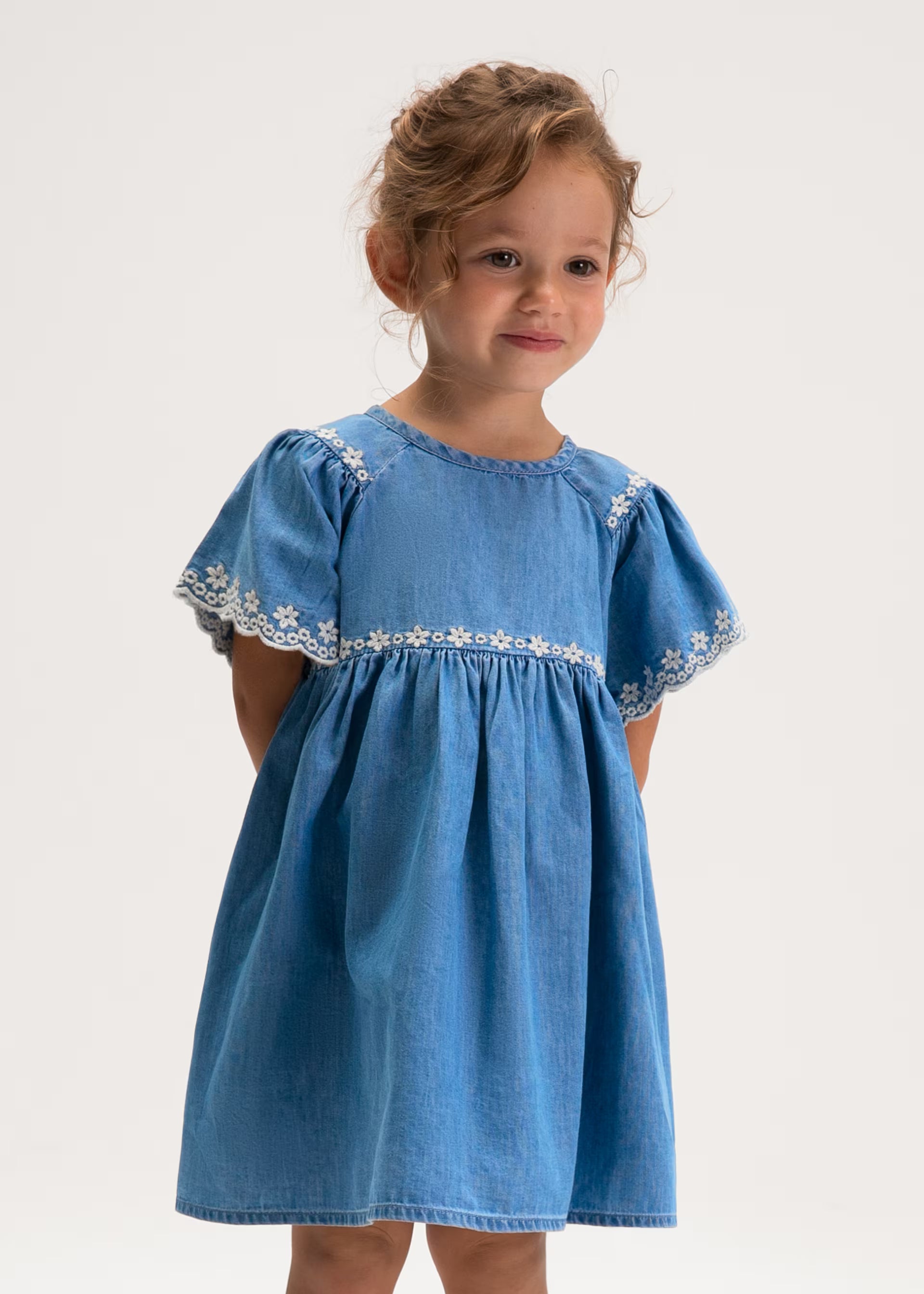 Mayoral girls denim dress worn outfit