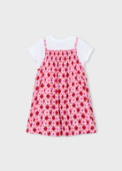 Mayoral girls pink heart print dress layered style front