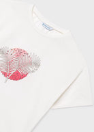 Mayoral girls ivory t-shirt coral feather print detail