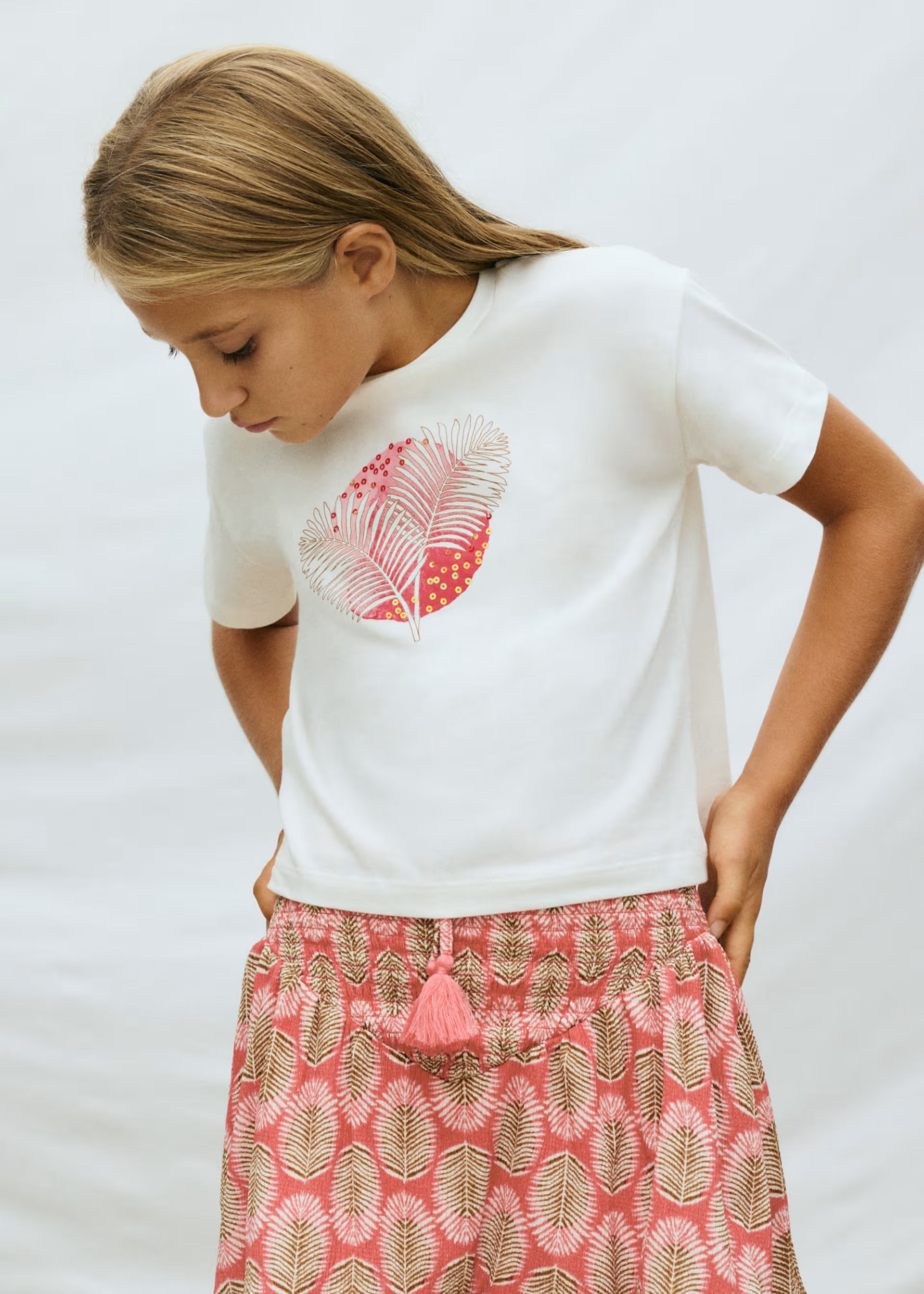 Mayoral girls coral print t-shirt outfit with matching skirt