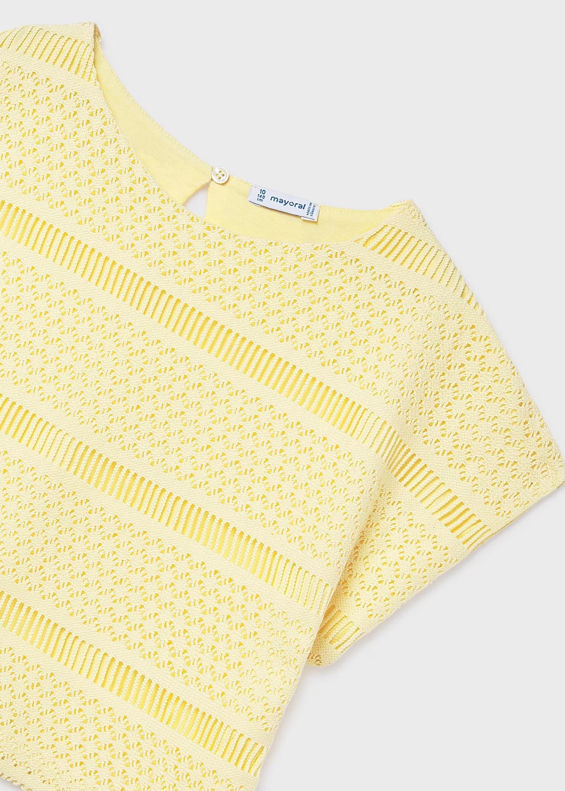 Mayoral girls yellow summer top crochet look detail