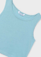 Mayoral girls sleeveless summer vest aqua blue close up