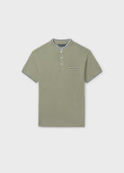 Mayoral boys green mandarin collar polo shirt front