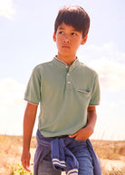 Mayoral boys summer polo shirt mandarin collar green