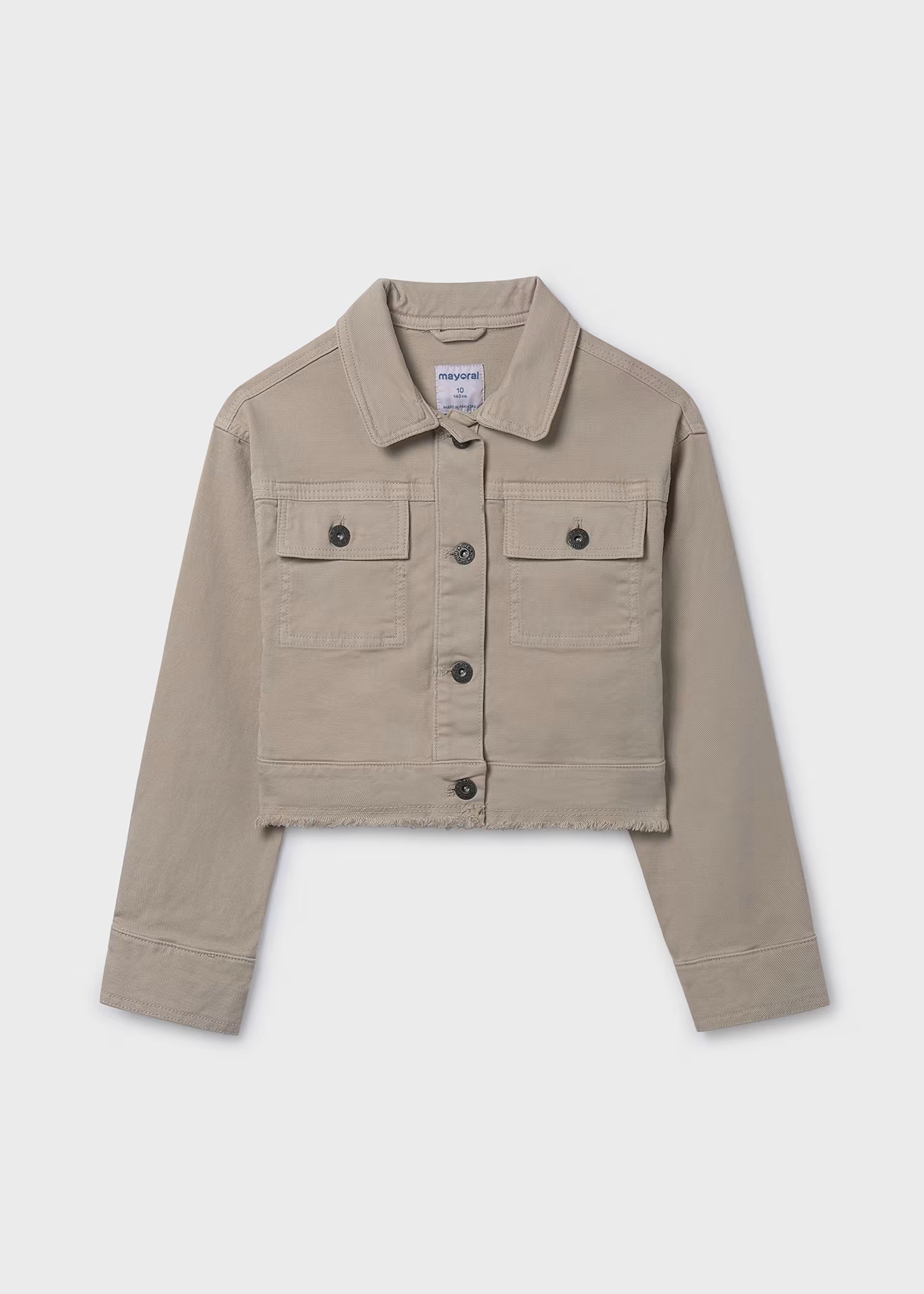 Mayoral girls beige twill denim style jacket front view