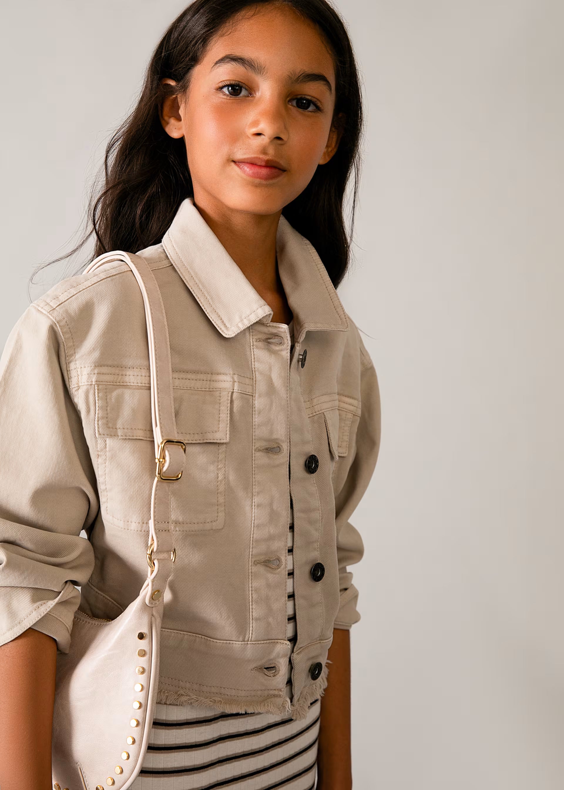 Mayoral girls beige jacket side view styling