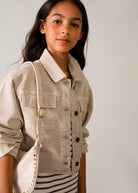 Mayoral girls beige jacket side view styling