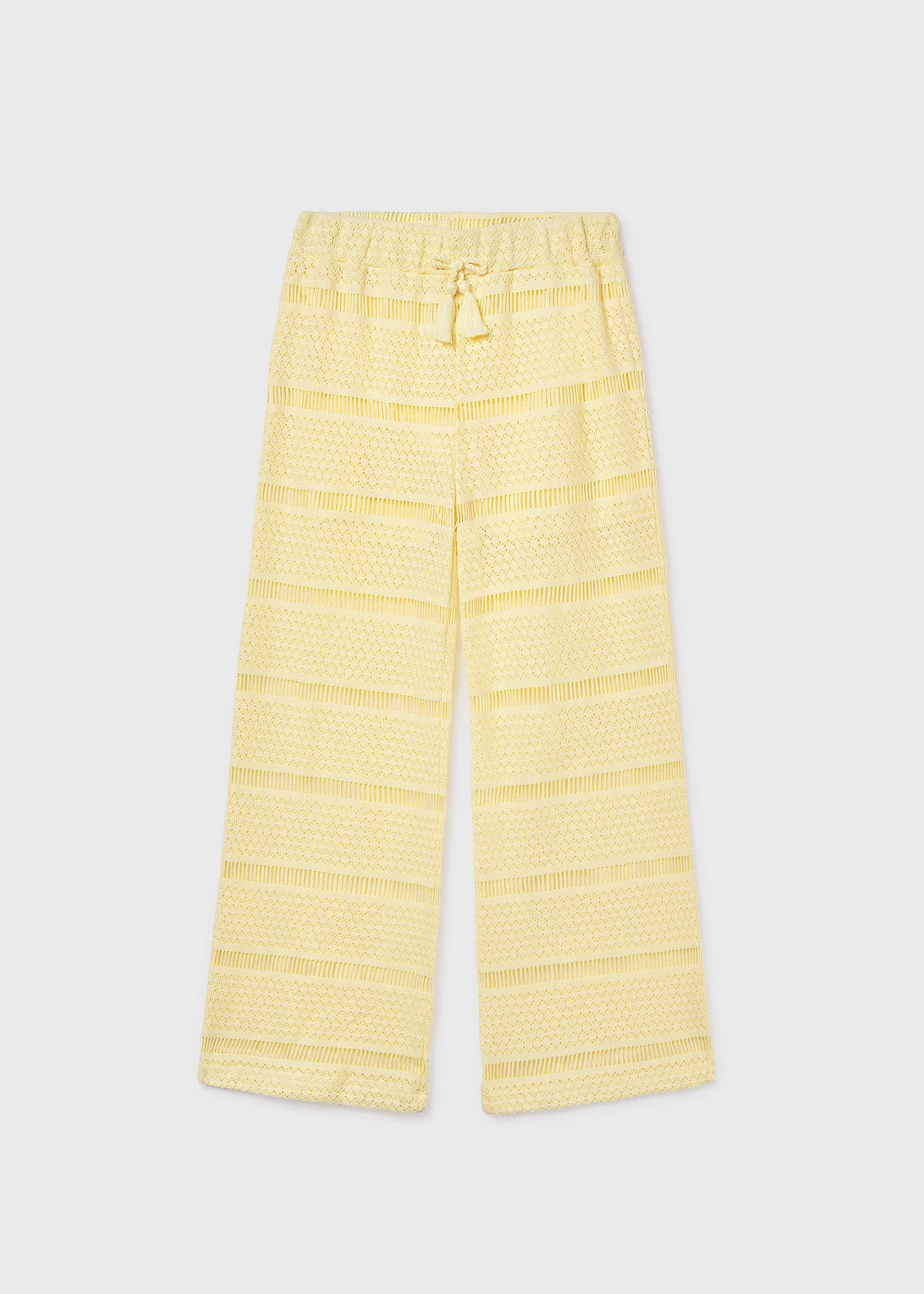 Mayoral girls yellow crochet wide leg trousers front view