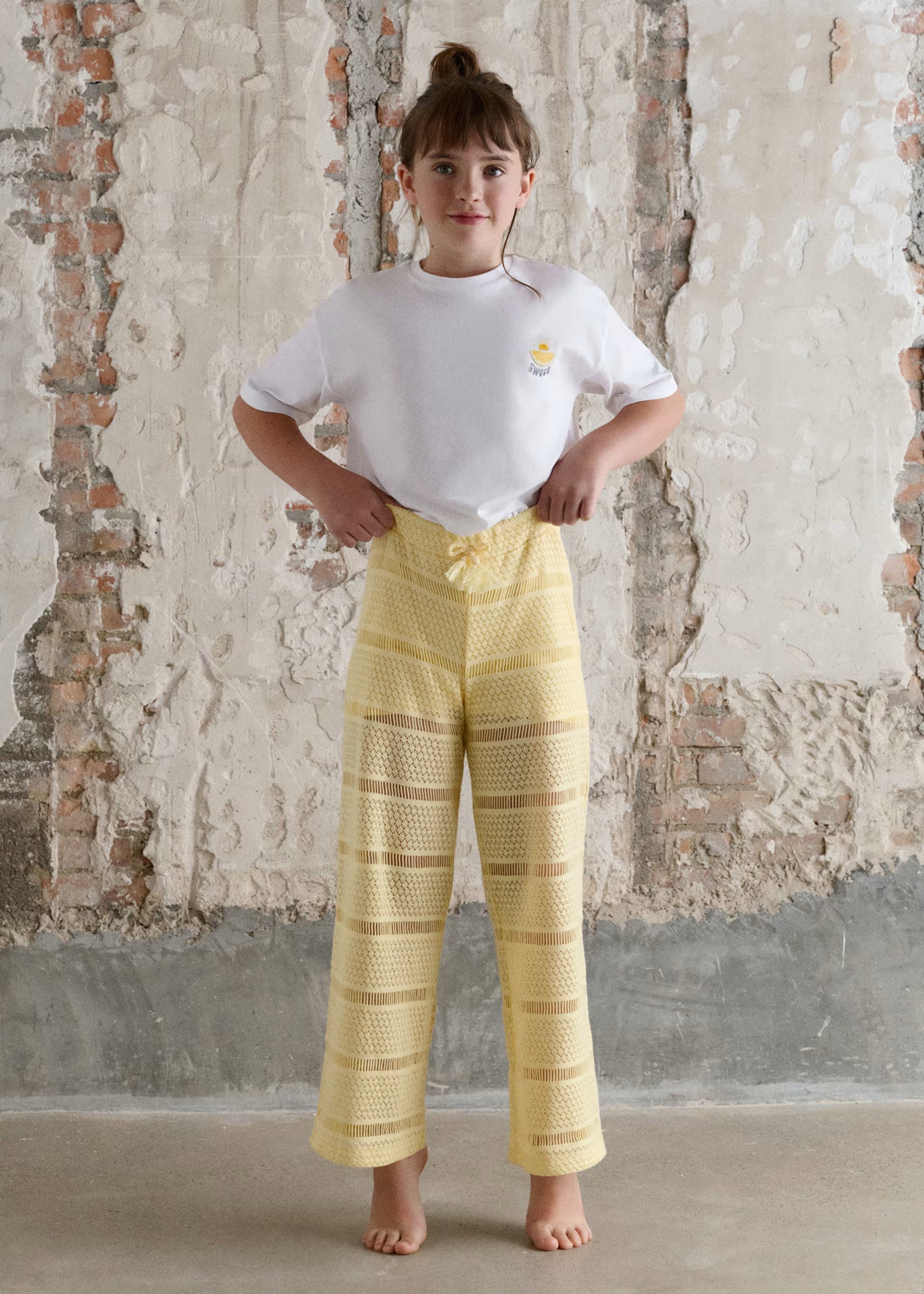 Mayoral girls yellow wide leg summer trousers model