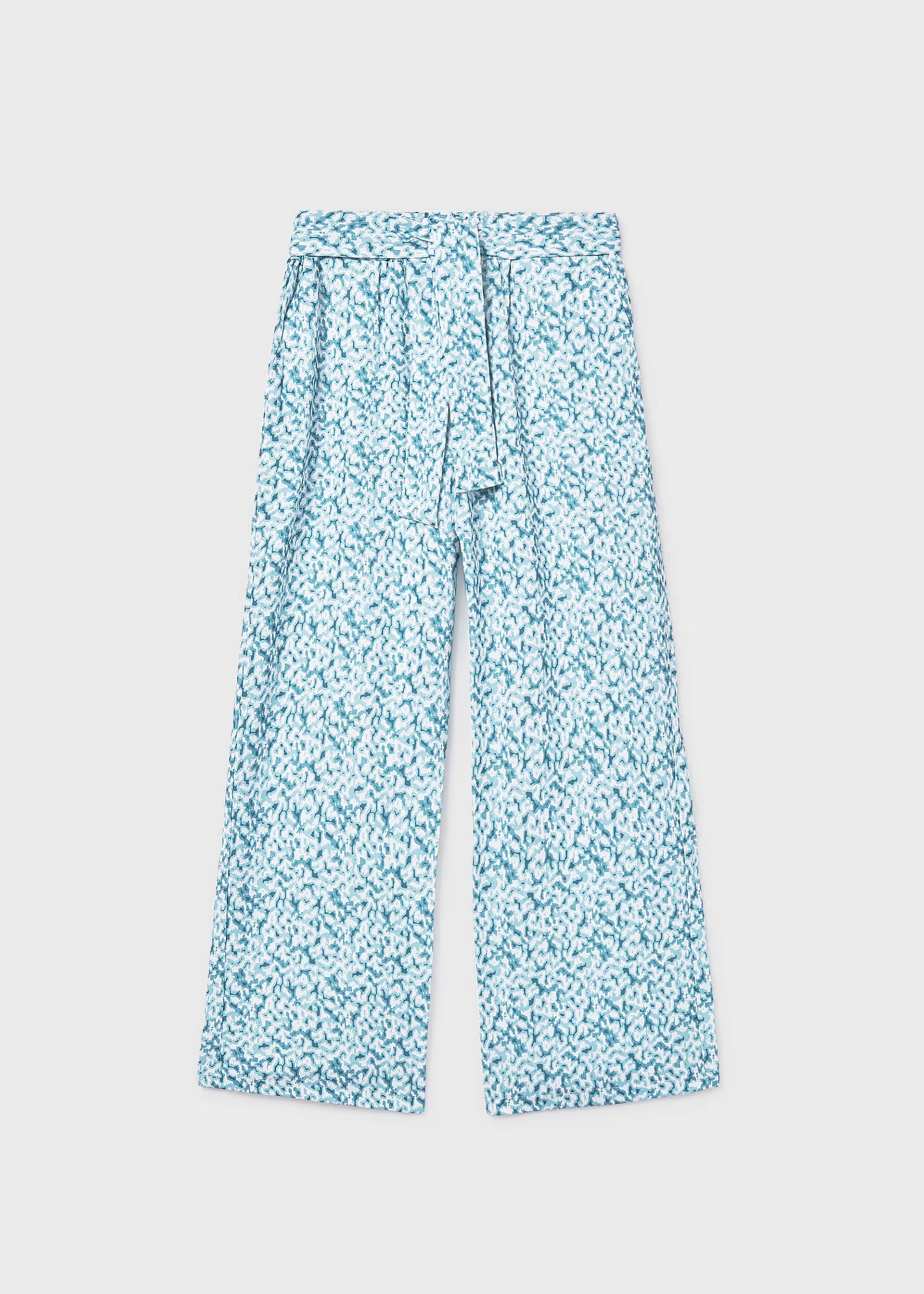 Mayoral girls turquoise print wide leg trousers front view