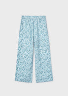 Mayoral girls turquoise print wide leg trousers full length view
