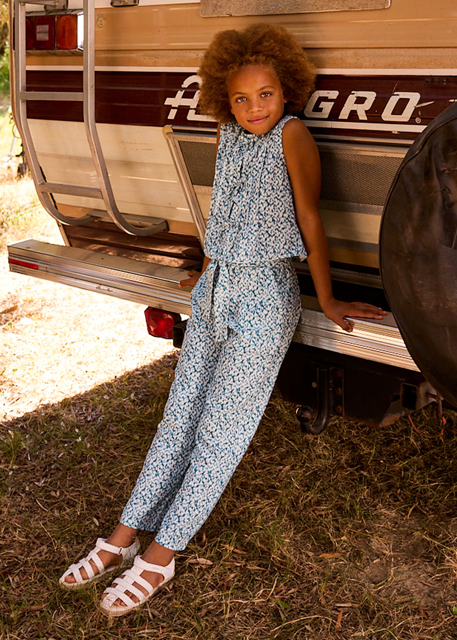 Mayoral girls printed summer trousers tie waist detail