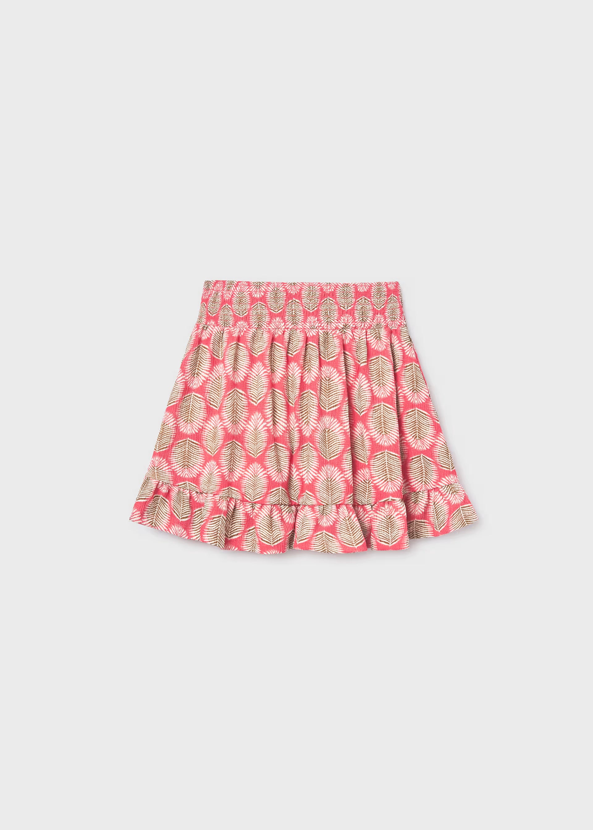Mayoral girls coral feather print ruffle skirt front view