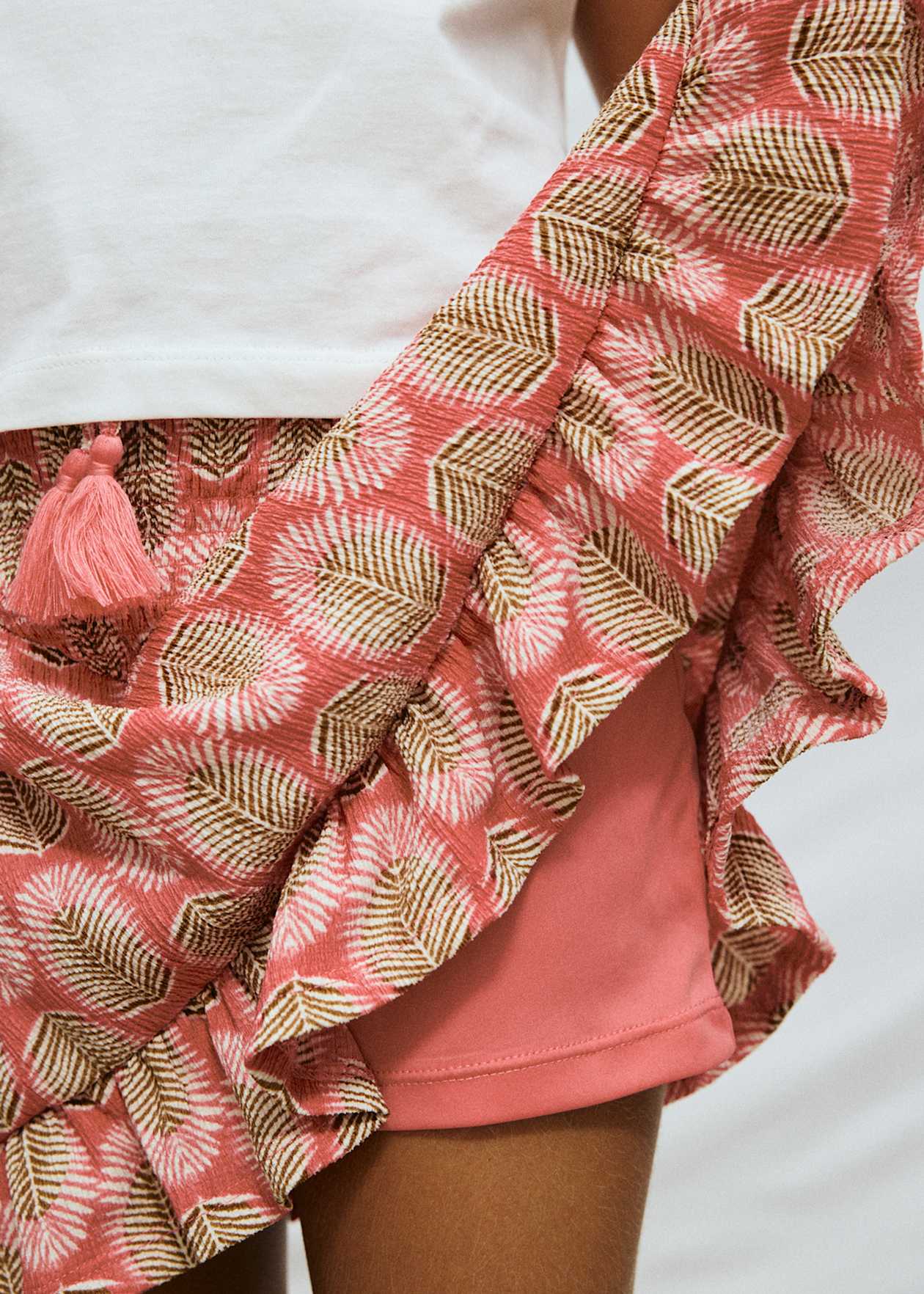 Mayoral girls coral feather print skirt detail fabric